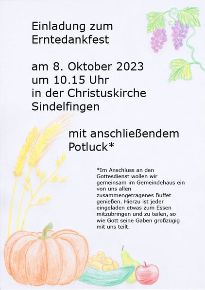 Einladung zum Erntedankgottesdienst